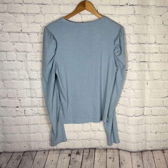 ☀️ 7 For All Mankind Blue Crew Neck Puffed Sleeve Ribbed - Picture 5 of 7